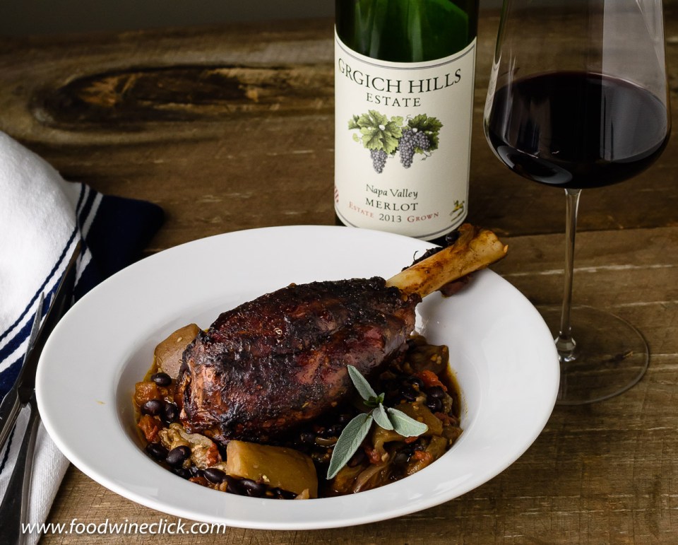 Grgich Hills Estate Merlot with smoked lamb shanks