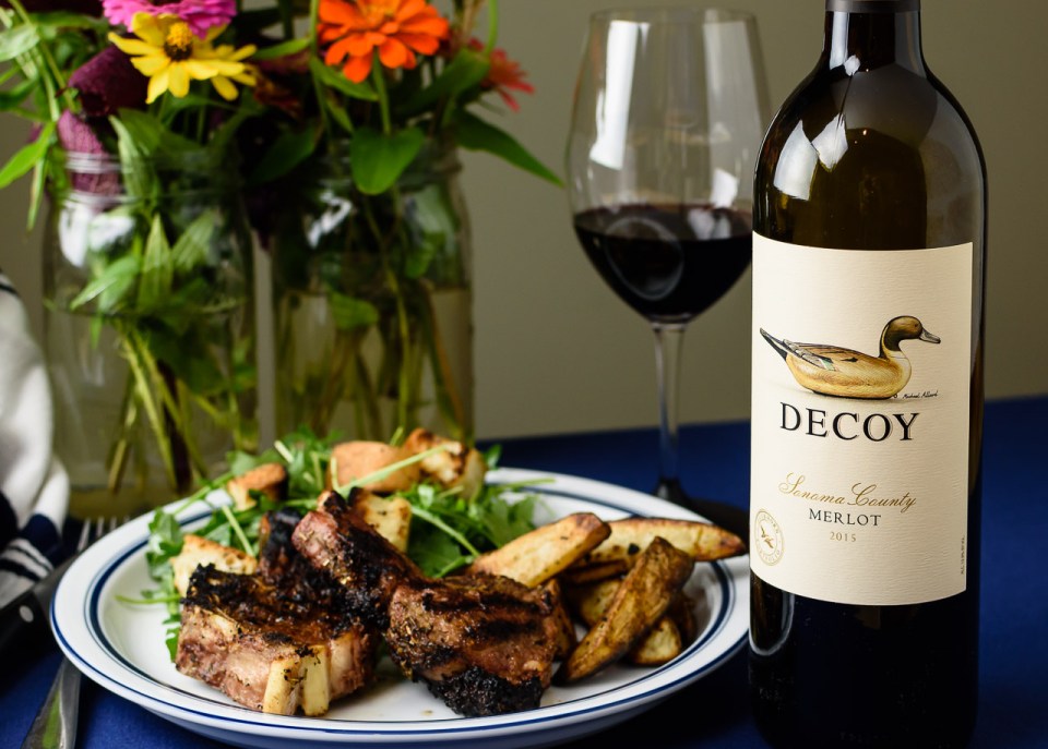 Decoy Merlot and grilled lamb chops