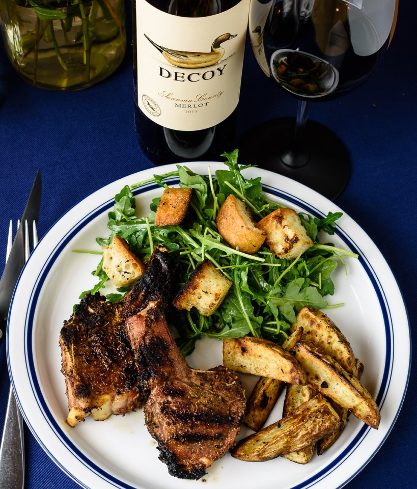Decoy Merlot and grilled lamb chops