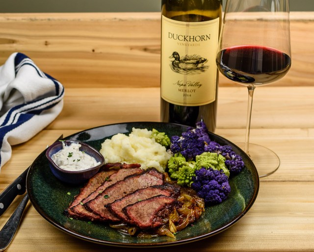 Duckhorn Merlot paired with braised brisket and onions