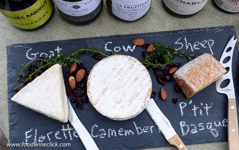 cheese board with goat, cow and sheep milk cheeses