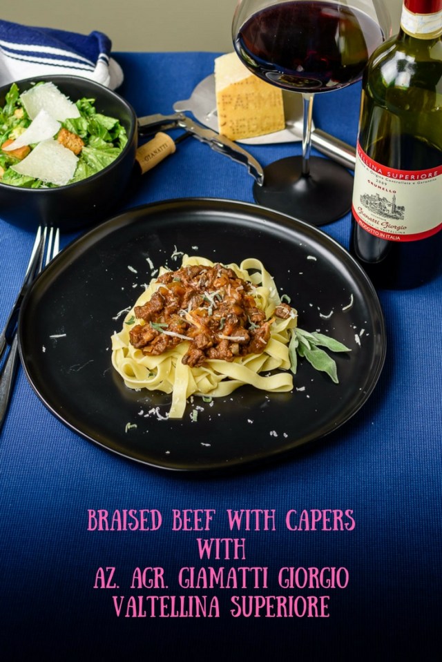 Delicious braised beef & capers with Valtellina Superiore at www.foodwineclick.com