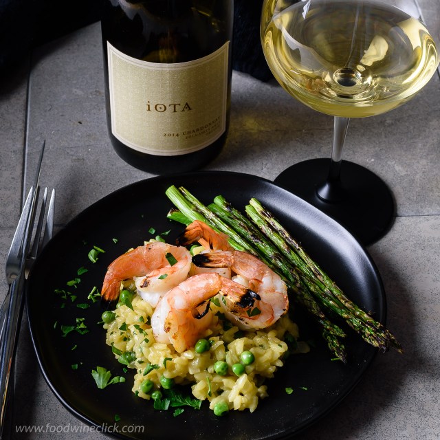 iOTA Cellars Chardonnay with Shrimp and Pea Risotto Milanese at www.foodwineclick.com