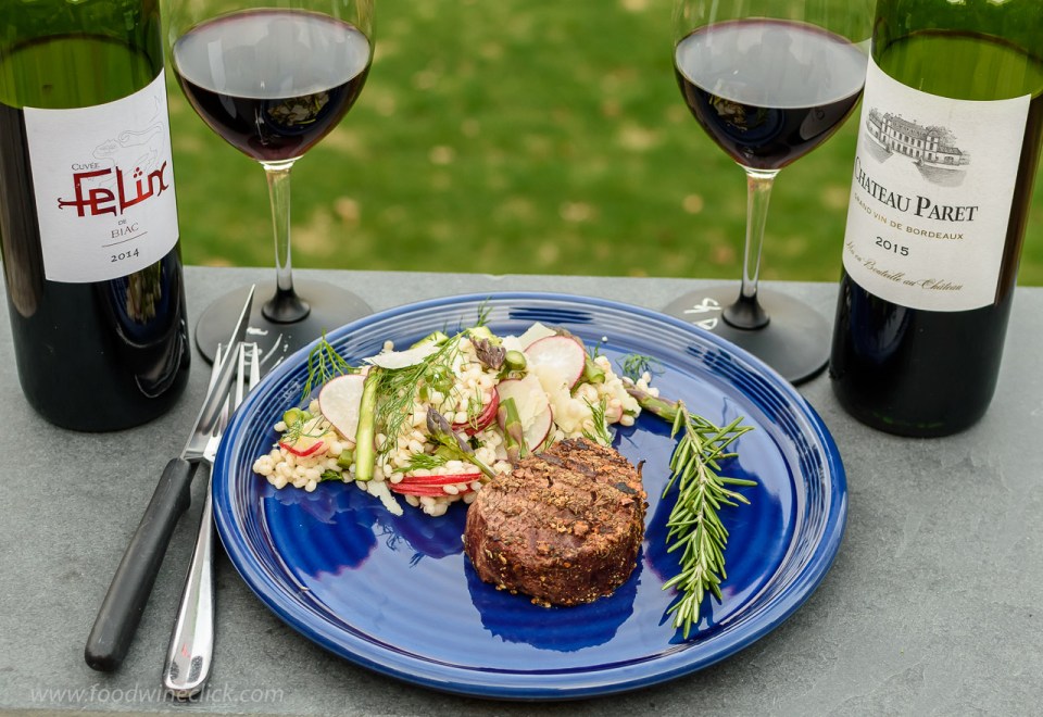 Modern and traditional Côtes de Bordeaux wines with porcini rubbed tenderloin