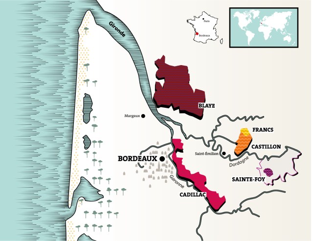 Côtes de Bordeaux map