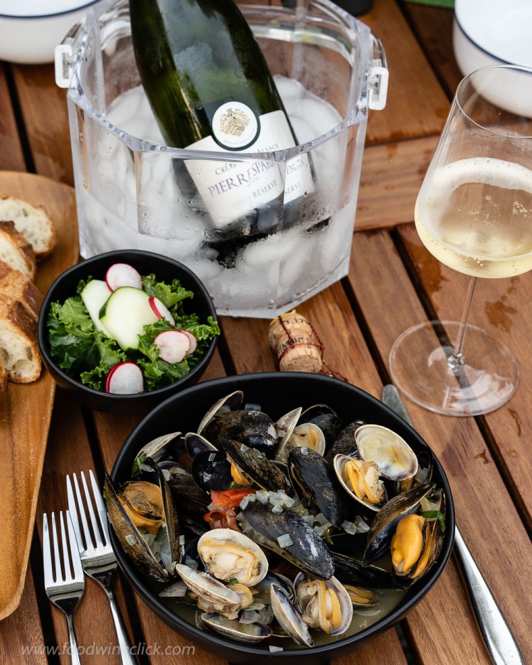 Nothing better than Cremant d'Alsace with a bucket of steamers! Details at www.foodwineclick.com