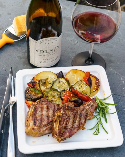 Domaine Albert Boillot Volnay served with lamb chops and a vegetable tian