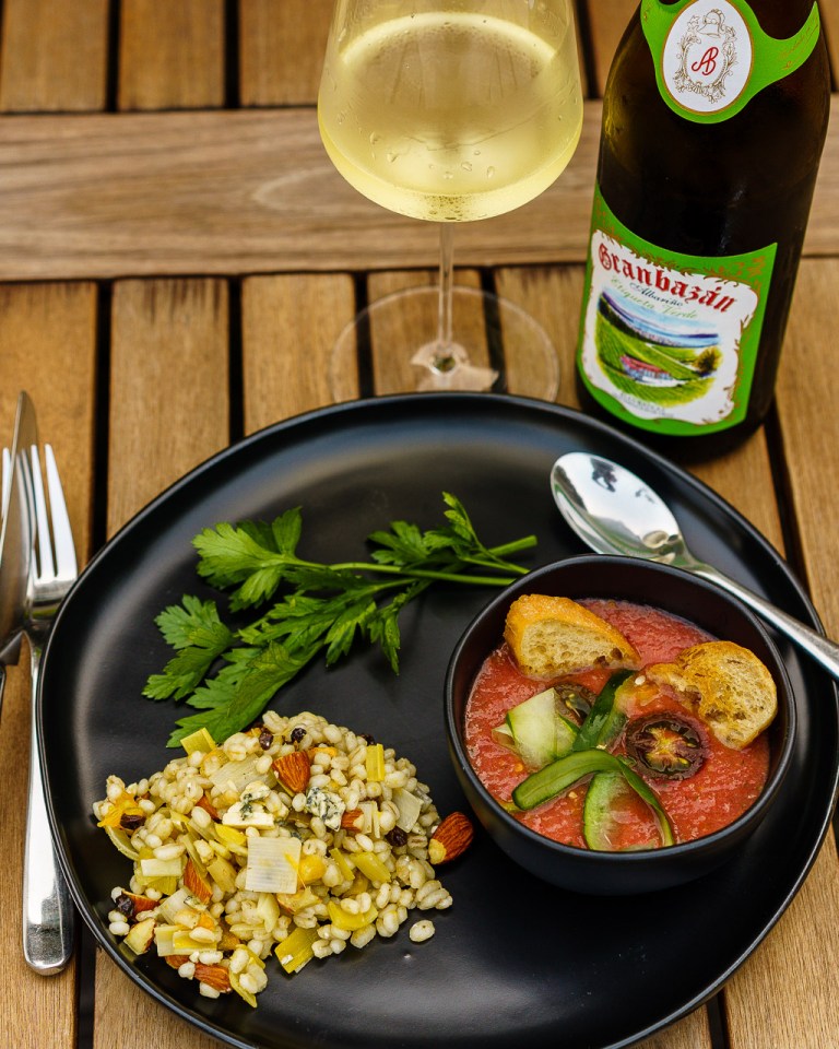 Granbazán Albariño paired with gazpacho and a farro salad