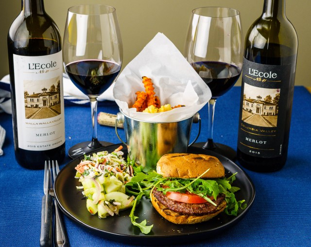 hamburger with L'Ecole no. 41 Merlot