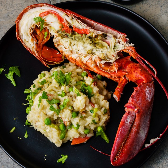 Lobster served two ways: lobster risotto and boiled