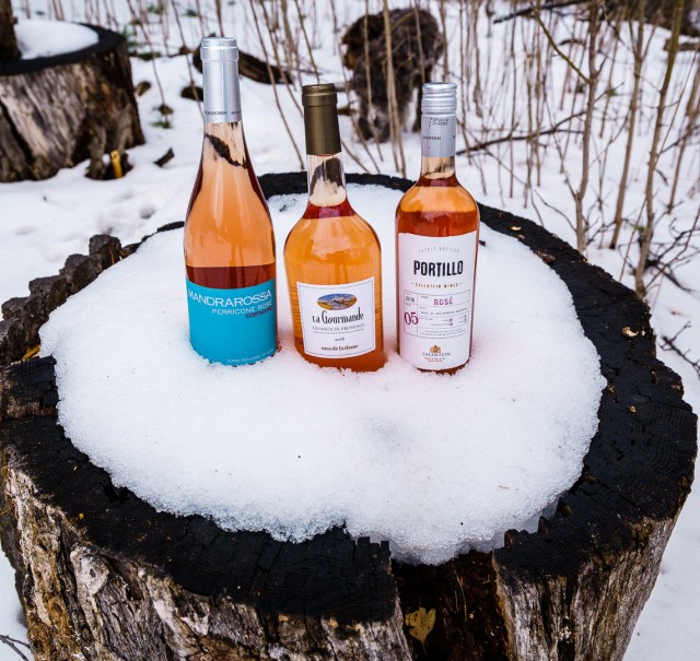 Rosé wines in the snow